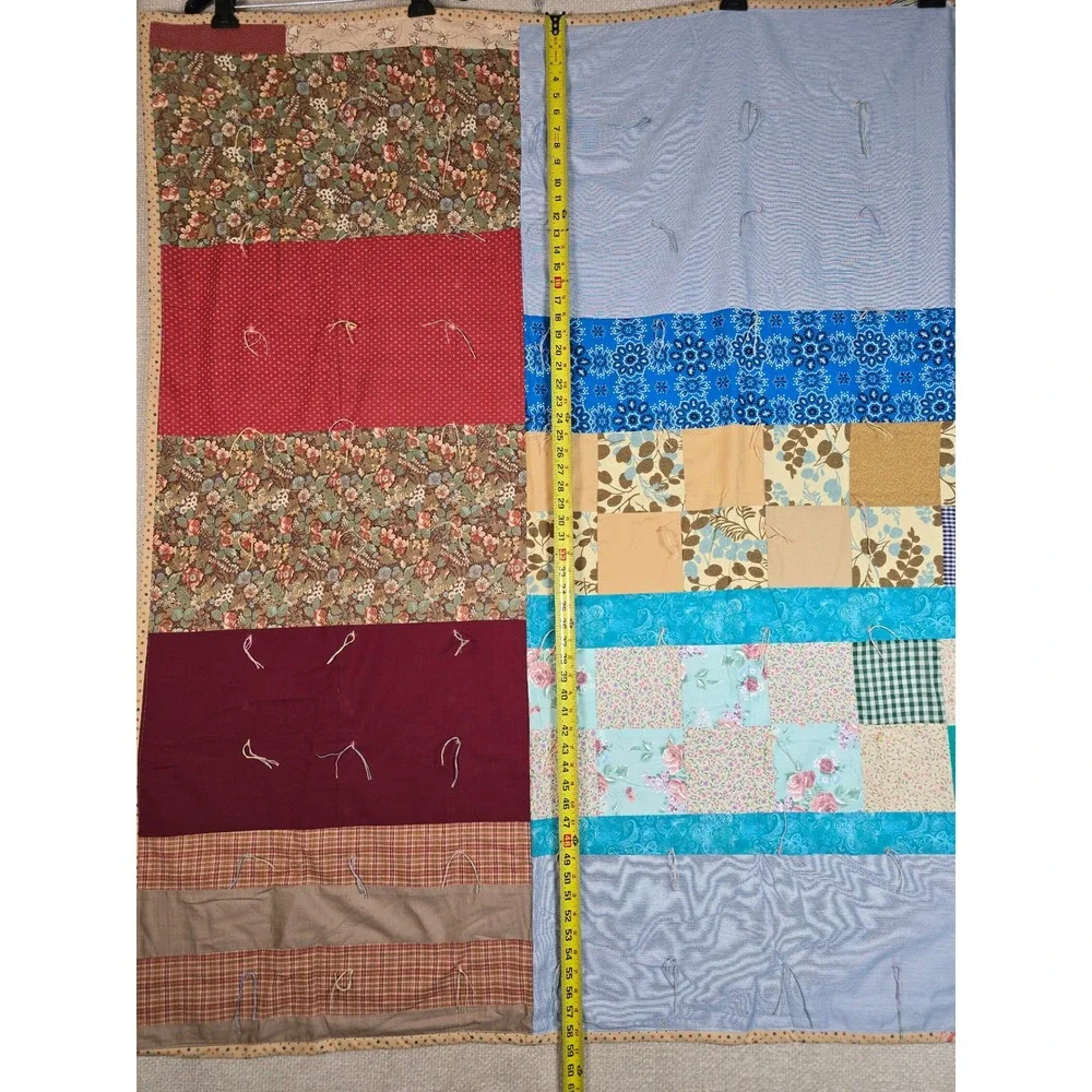 Vintage Hand Tied Scrap‎ Quilt Throw Reversible Solid Dusty Pink Backing 48x58.5